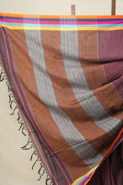 Maroon Big Checks Cotton Patteda Anchu Saree-SRMPAS53