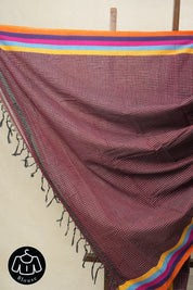 Maroon Big Checks Cotton Patteda Anchu Saree-SRMPAS53
