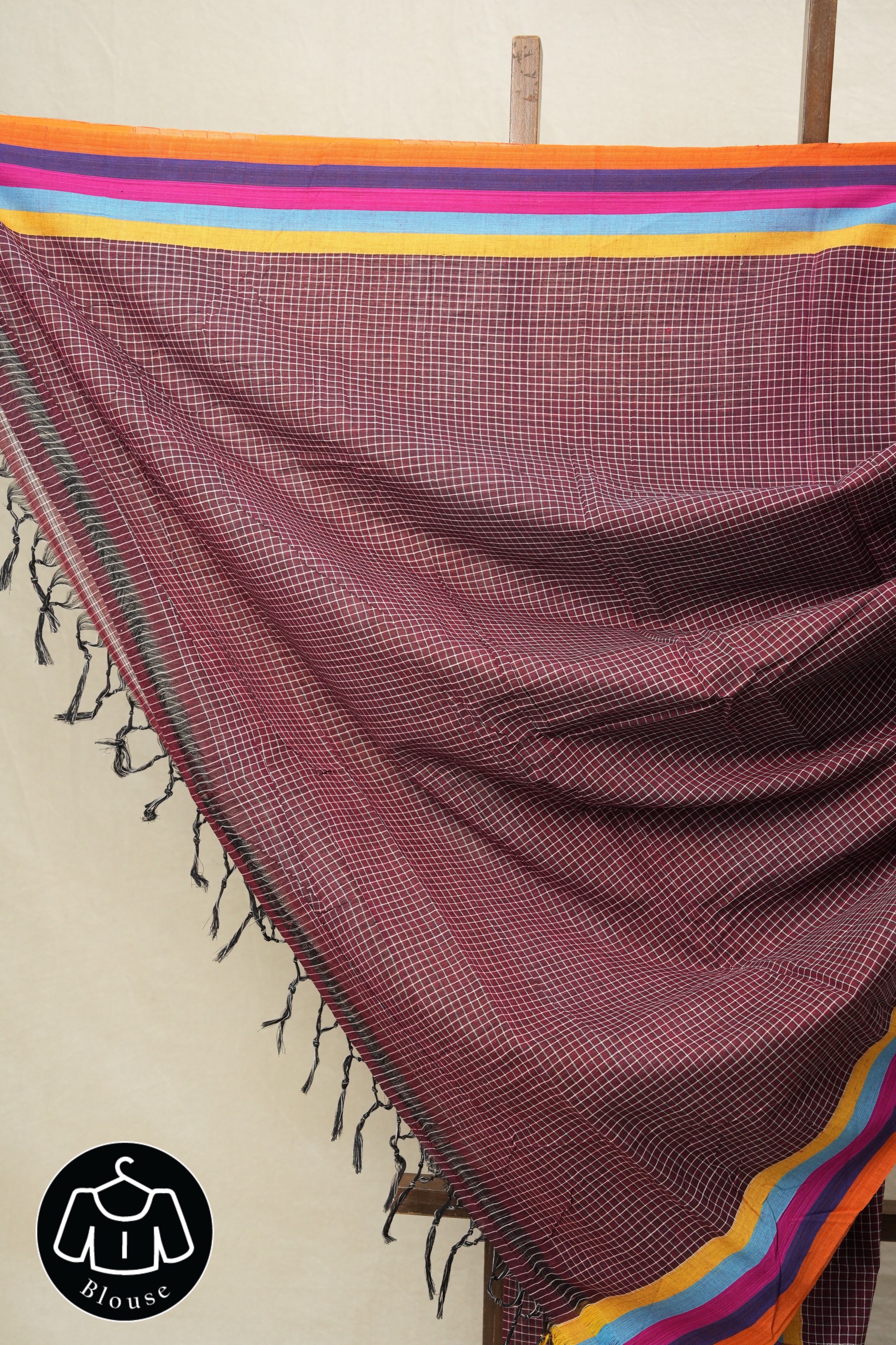 Maroon Big Checks Cotton Patteda Anchu Saree-SRMPAS53