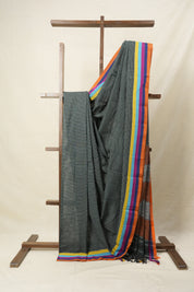 Green Big Checks Cotton Patteda Anchu Saree-SRGCPAS148