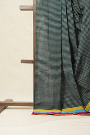 Green Big Checks Cotton Patteda Anchu Saree-SRGCPAS148