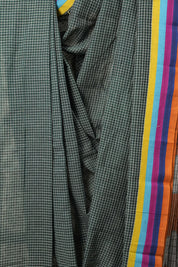 Green Big Checks Cotton Patteda Anchu Saree-SRGCPAS148