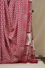 Red HBP Cotton Saree - SRRCS3358