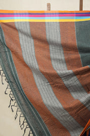 Green Big Checks Cotton Patteda Anchu Saree-SRGCPAS148