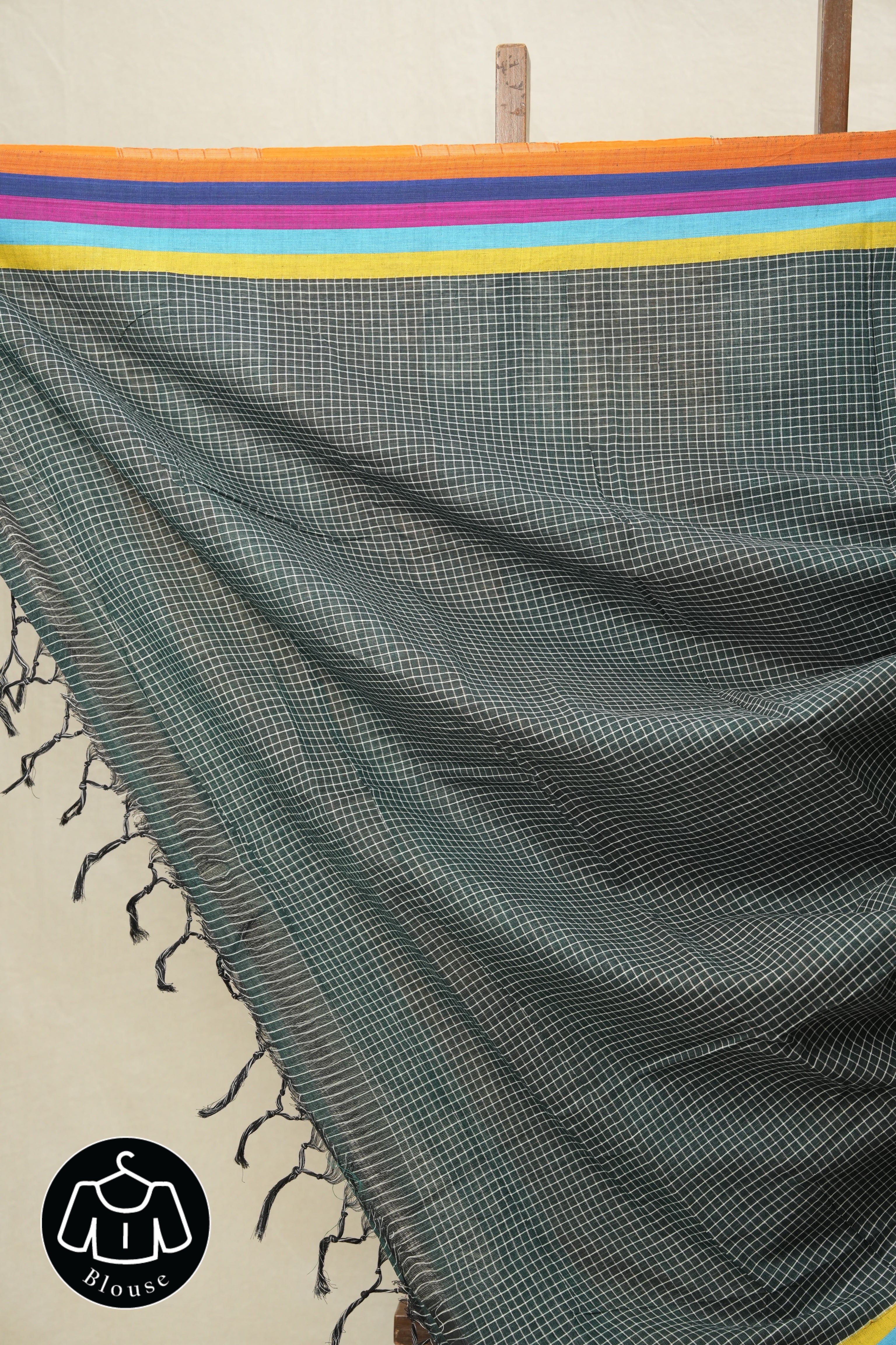 Green Big Checks Cotton Patteda Anchu Saree-SRGCPAS148
