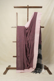 Maroon Small Checks Cotton Patteda Anchu Saree - SRMPAS170