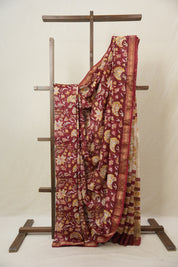 Maroon Red Cotton Silk Saree With Maheshwari Border - SRMRCSS1522