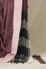 Maroon Small Checks Cotton Patteda Anchu Saree - SRMPAS170