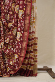 Maroon Red Cotton Silk Saree With Maheshwari Border - SRMRCSS1522
