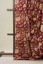 Maroon Red Cotton Silk Saree With Maheshwari Border - SRMRCSS1522