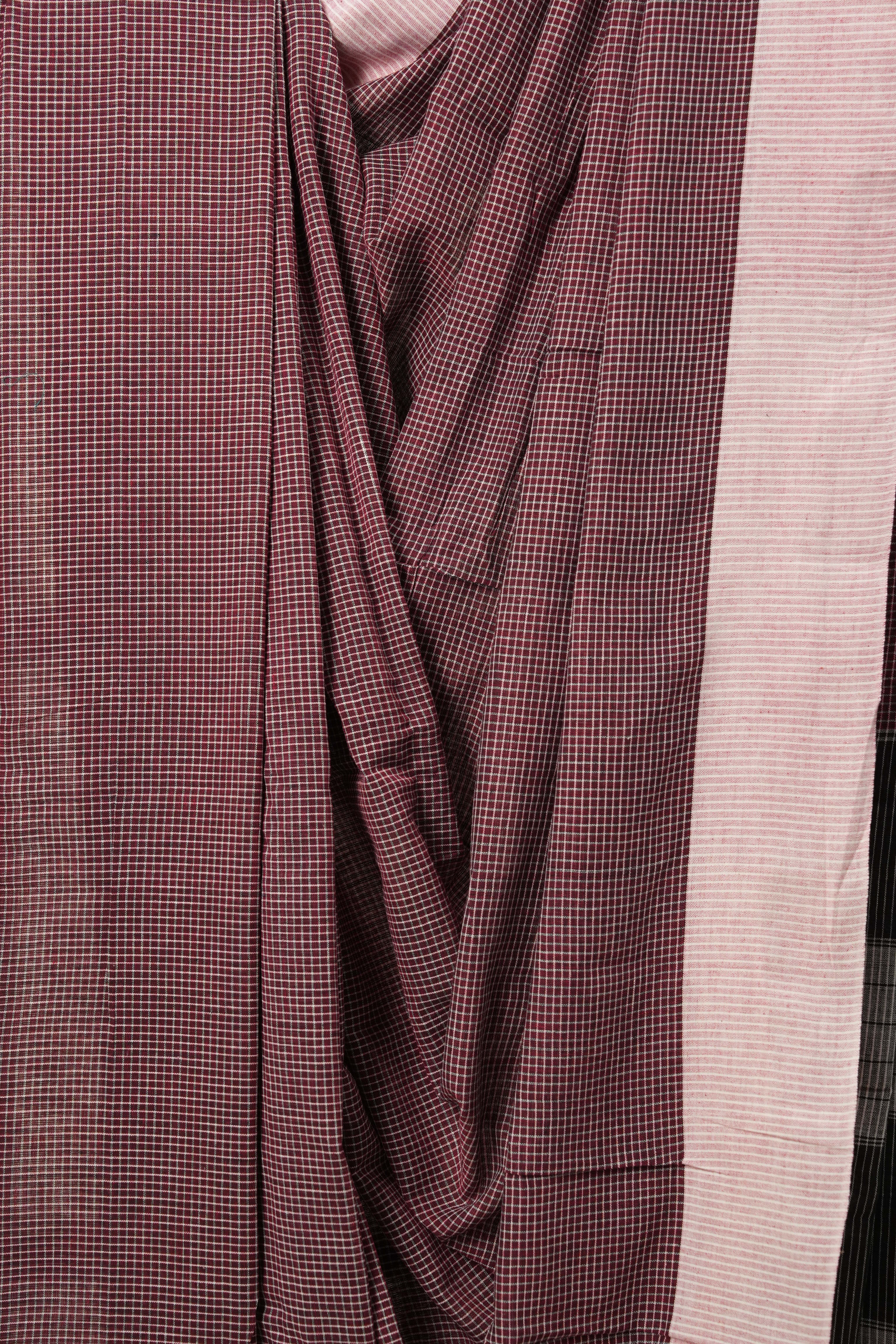 Maroon Small Checks Cotton Patteda Anchu Saree - SRMPAS170