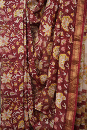 Maroon Red Cotton Silk Saree With Maheshwari Border - SRMRCSS1522