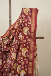 Maroon Red Cotton Silk Saree With Maheshwari Border - SRMRCSS1522