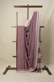 Dusty Pink Small Checks Cotton Patteda Anchu Saree-SRDPCPAS153