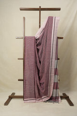 Dusty Pink Small Checks Cotton Patteda Anchu Saree-SRDPCPAS153