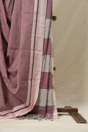 Dusty Pink Small Checks Cotton Patteda Anchu Saree-SRDPCPAS153