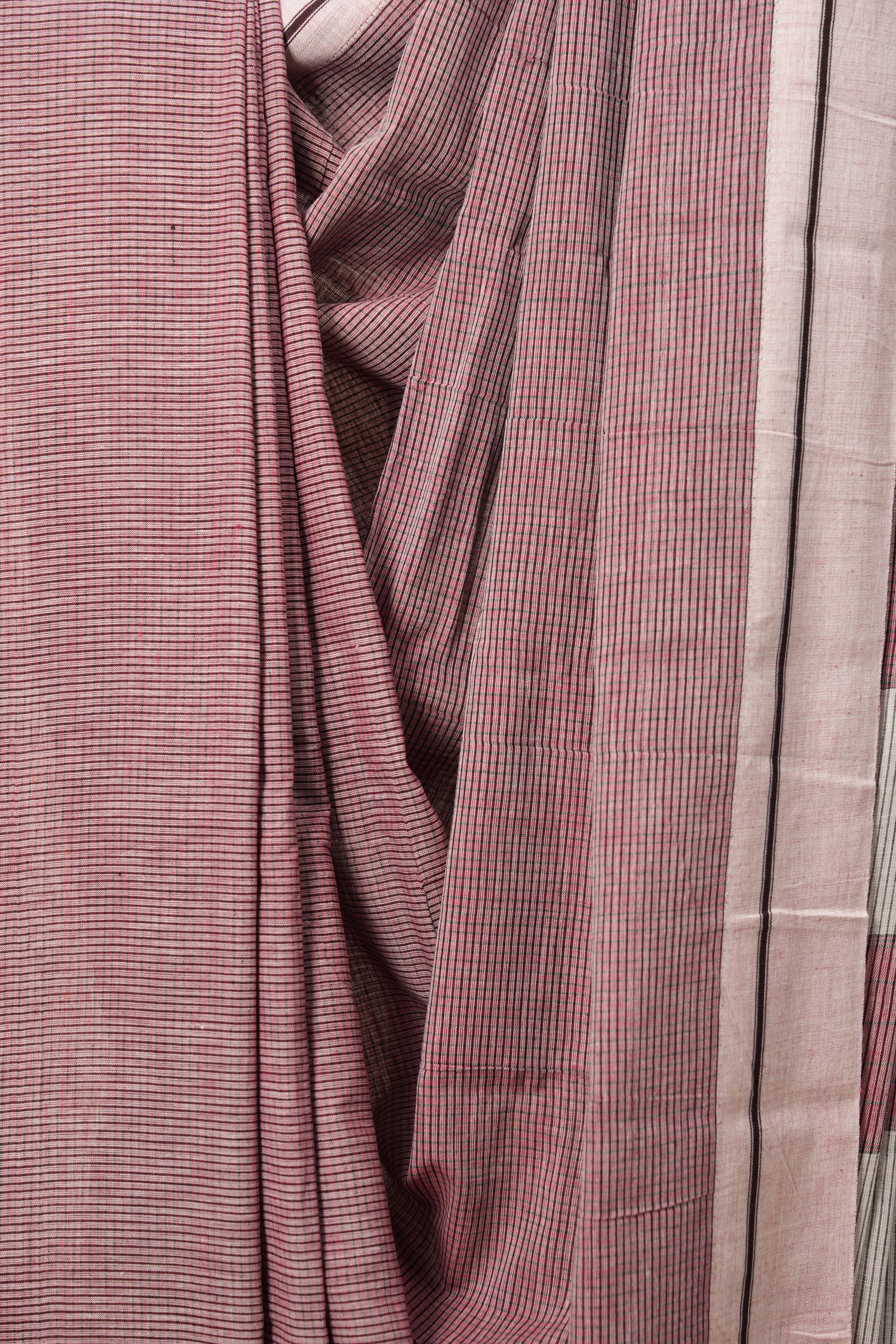 Dusty Pink Small Checks Cotton Patteda Anchu Saree-SRDPCPAS153