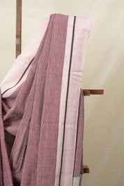 Dusty Pink Small Checks Cotton Patteda Anchu Saree-SRDPCPAS153