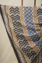 Sea Blue White HBP Cotton Saree - SRSBWS2837