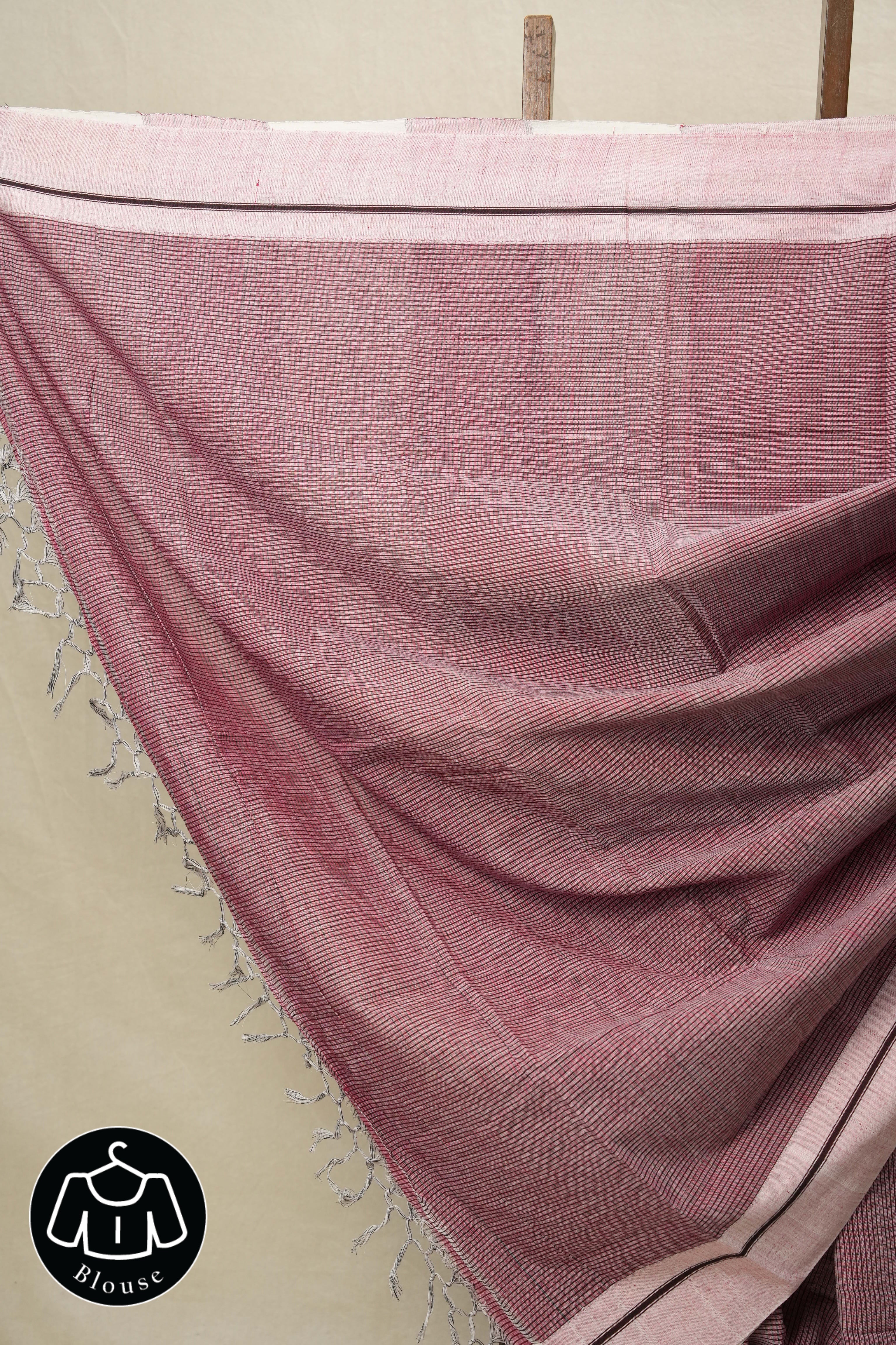 Dusty Pink Small Checks Cotton Patteda Anchu Saree-SRDPCPAS153