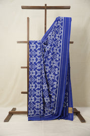 Blue White Pochampalli Cotton Ikat Saree - SRBWPCIS614