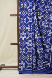 Blue White Pochampalli Cotton Ikat Saree - SRBWPCIS614