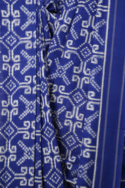 Blue White Pochampalli Cotton Ikat Saree - SRBWPCIS614