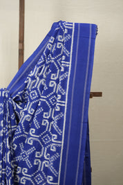 Blue White Pochampalli Cotton Ikat Saree - SRBWPCIS614