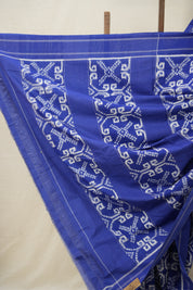Blue White Pochampalli Cotton Ikat Saree - SRBWPCIS614