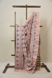 Baby Pink Cotton Silk Saree With Maheshwari Border - SRBPCSS1519