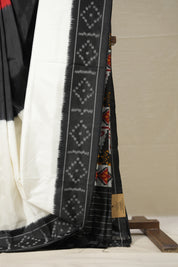 Black-White Pochampalli Silk Ikat Saree - SRBWPSIS252