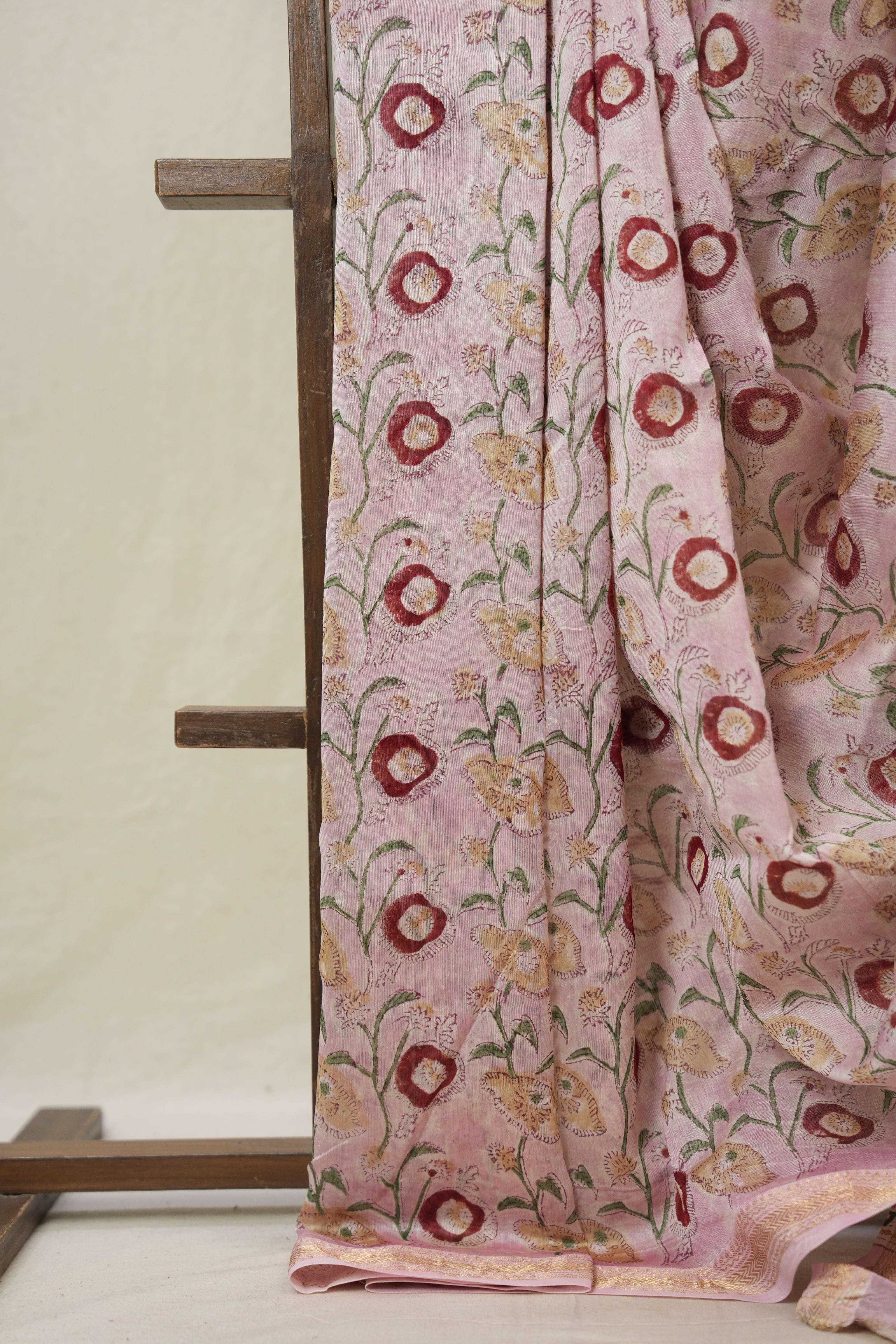 Baby Pink Cotton Silk Saree With Maheshwari Border - SRBPCSS1519