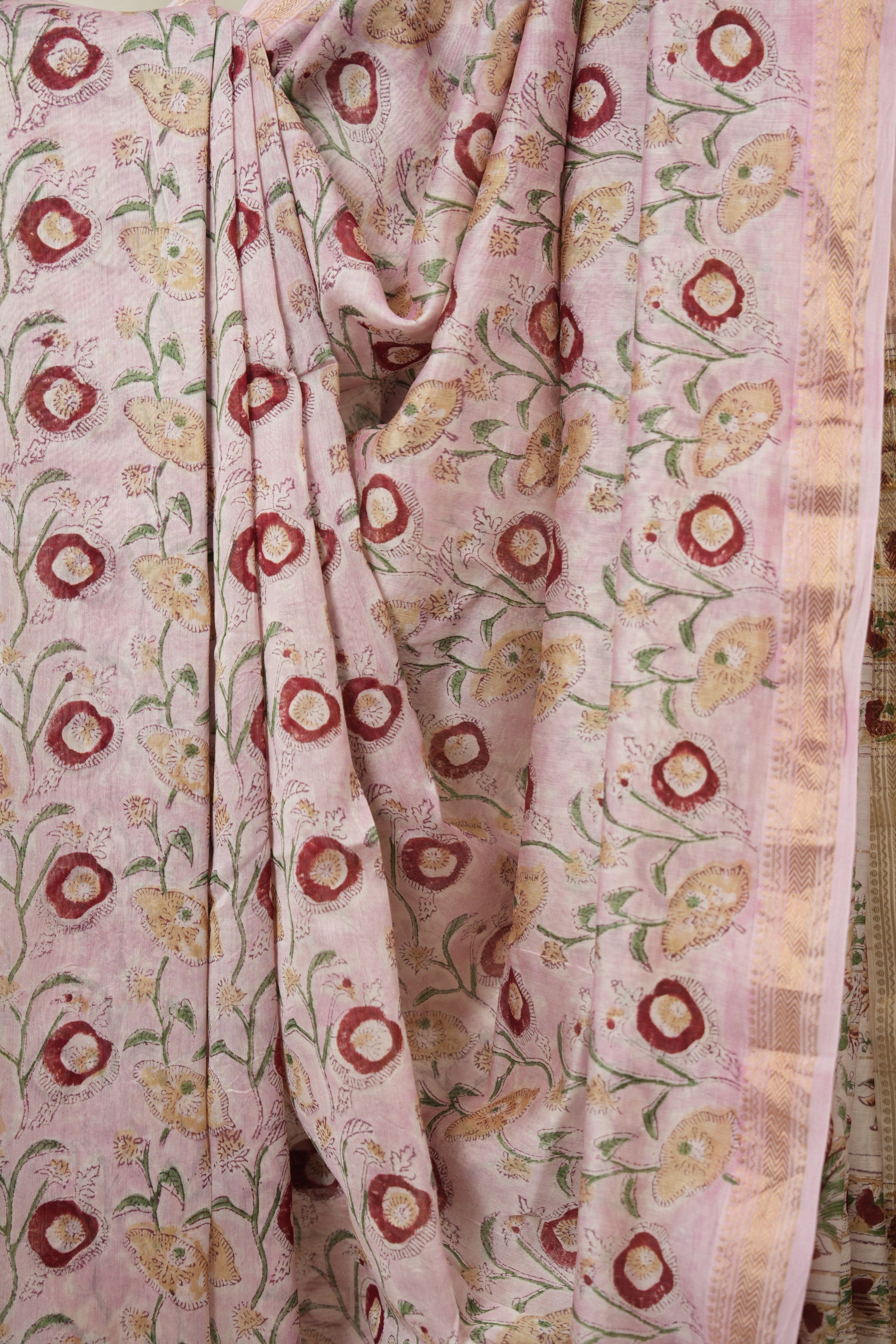 Baby Pink Cotton Silk Saree With Maheshwari Border - SRBPCSS1519