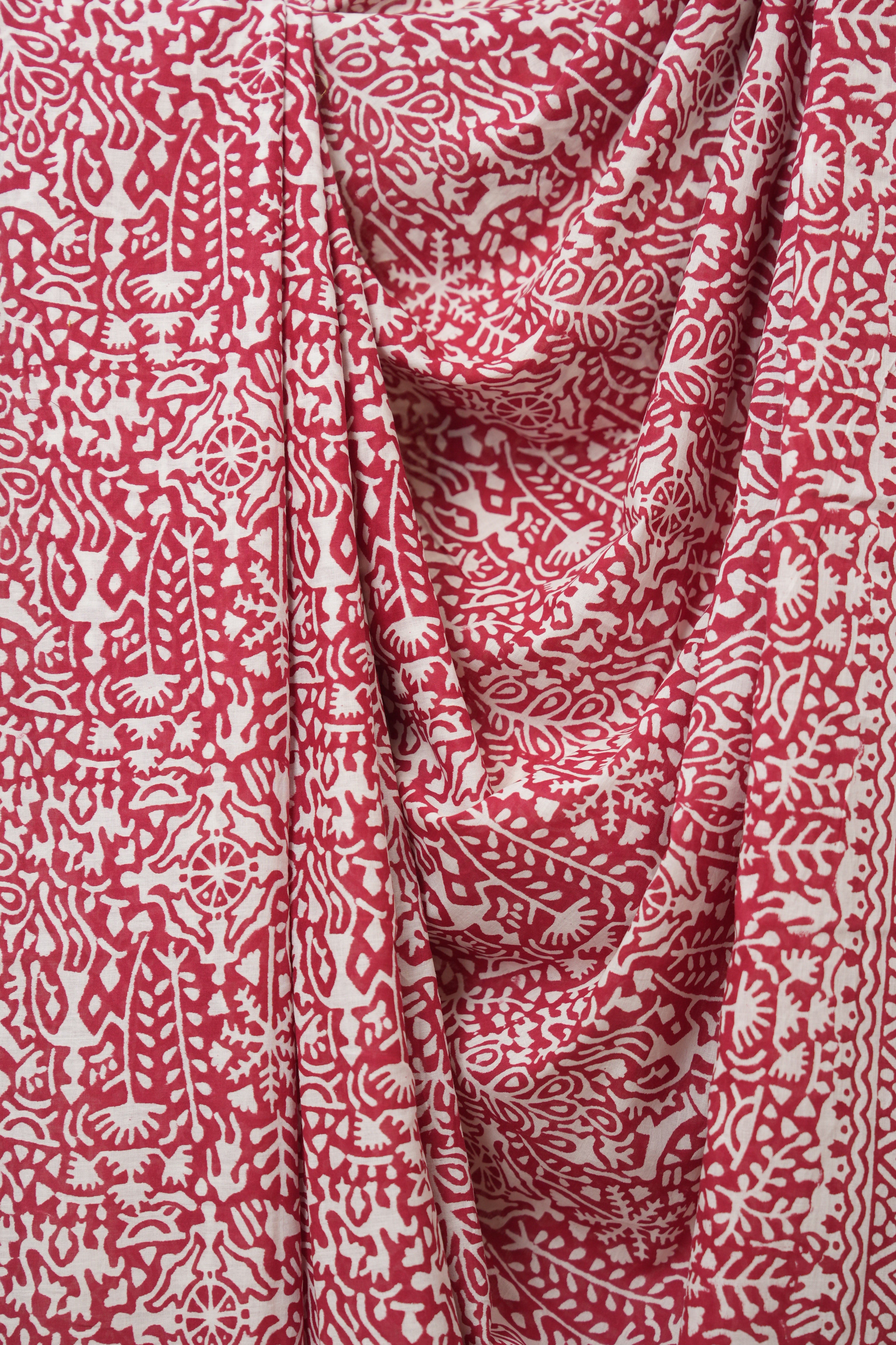 Red HBP Cotton Saree - SRRCS3357