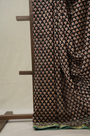 Black Cotton Silk Saree With Maheshwari Border - SRBCSS1518