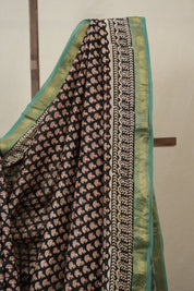 Black Cotton Silk Saree With Maheshwari Border - SRBCSS1518