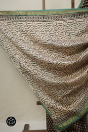 Black Cotton Silk Saree With Maheshwari Border - SRBCSS1518