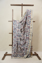 Ivory White HBP Cotton Silk Saree With Maheshwari Border - SRIWCSS1477