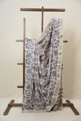 Ivory White HBP Cotton Silk Saree With Maheshwari Border - SRIWCSS1477
