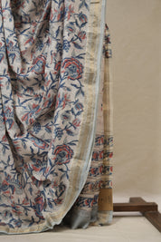 Ivory White HBP Cotton Silk Saree With Maheshwari Border - SRIWCSS1477
