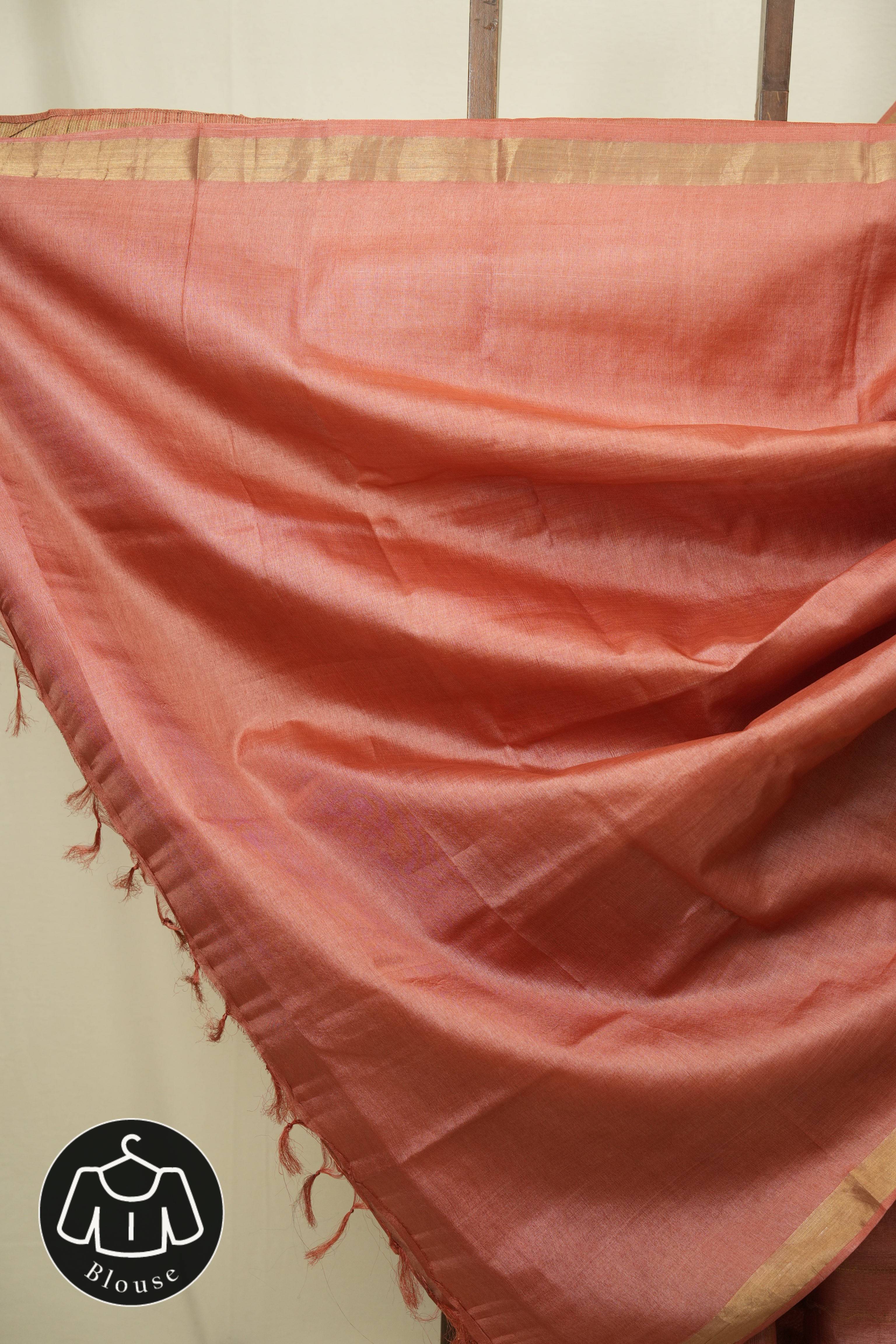 Peach Tussar Silk Saree - SRPTSS1927