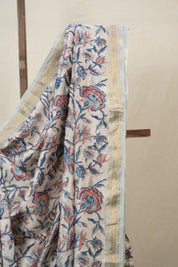 Ivory White HBP Cotton Silk Saree With Maheshwari Border - SRIWCSS1477