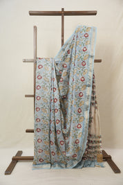 Sky Blue HBP Cotton Silk Saree With Maheshwari Border - SRSBCSS1478