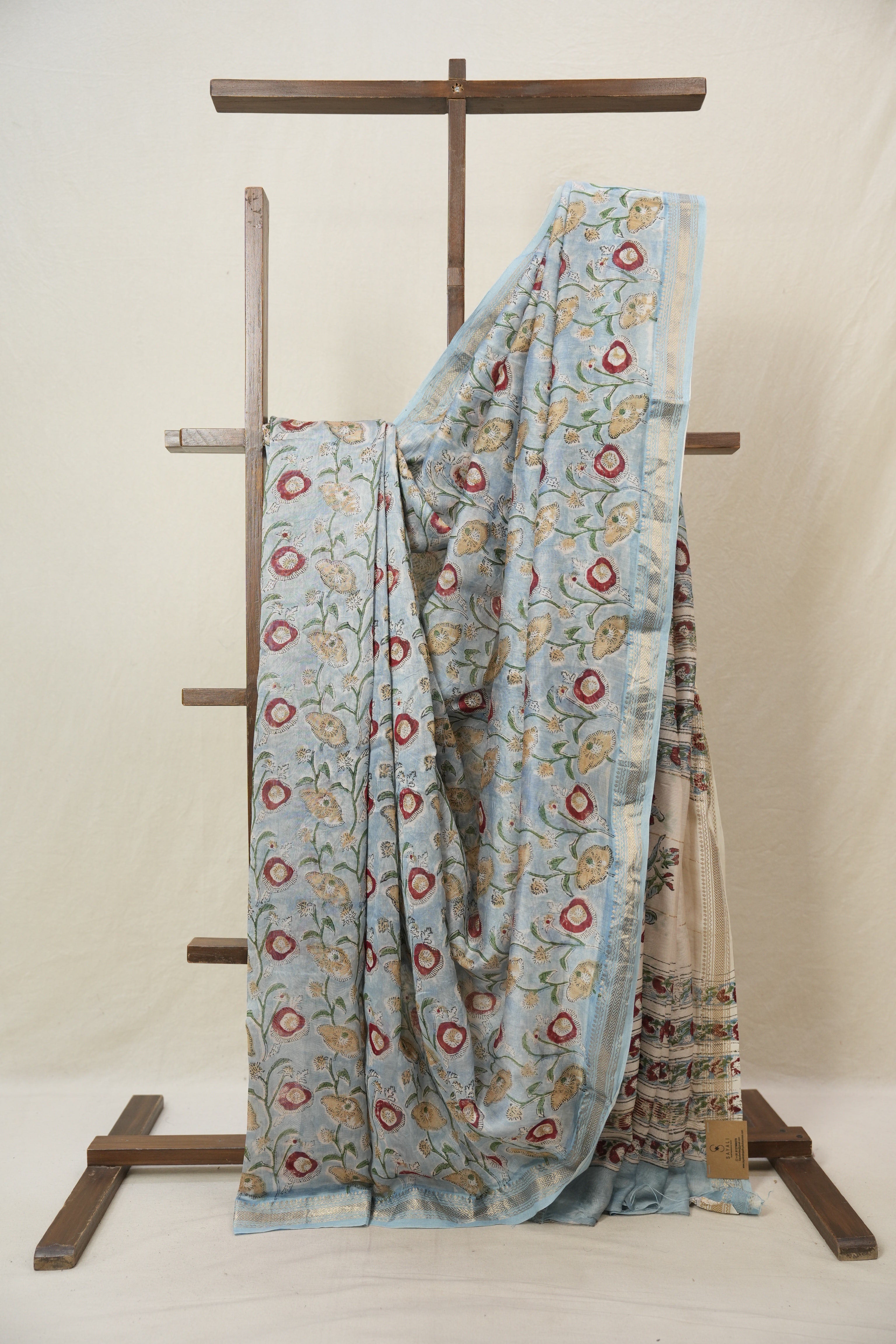 Sky Blue HBP Cotton Silk Saree With Maheshwari Border - SRSBCSS1478