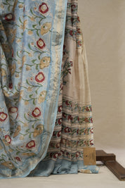 Sky Blue HBP Cotton Silk Saree With Maheshwari Border - SRSBCSS1478