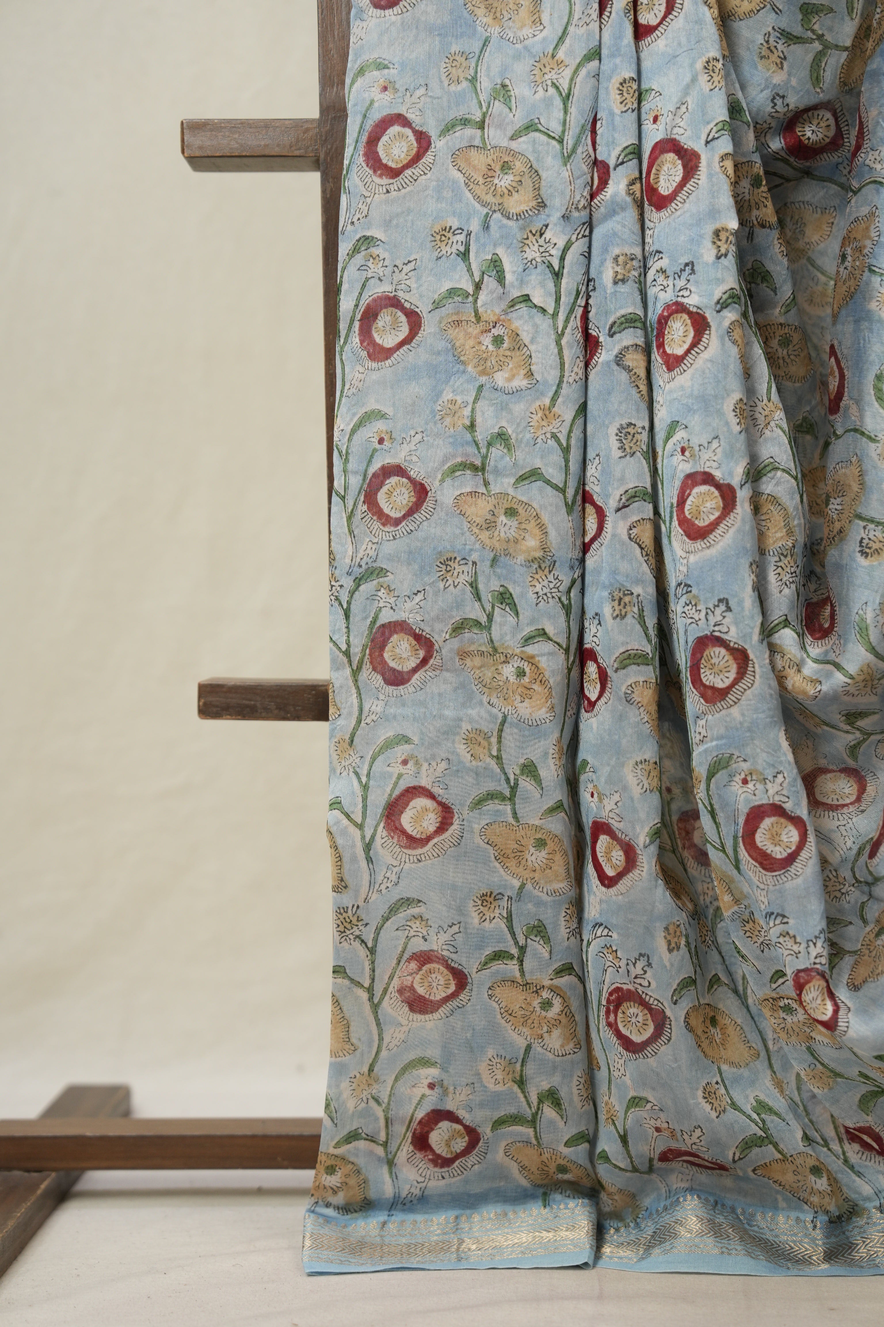 Sky Blue HBP Cotton Silk Saree With Maheshwari Border - SRSBCSS1478
