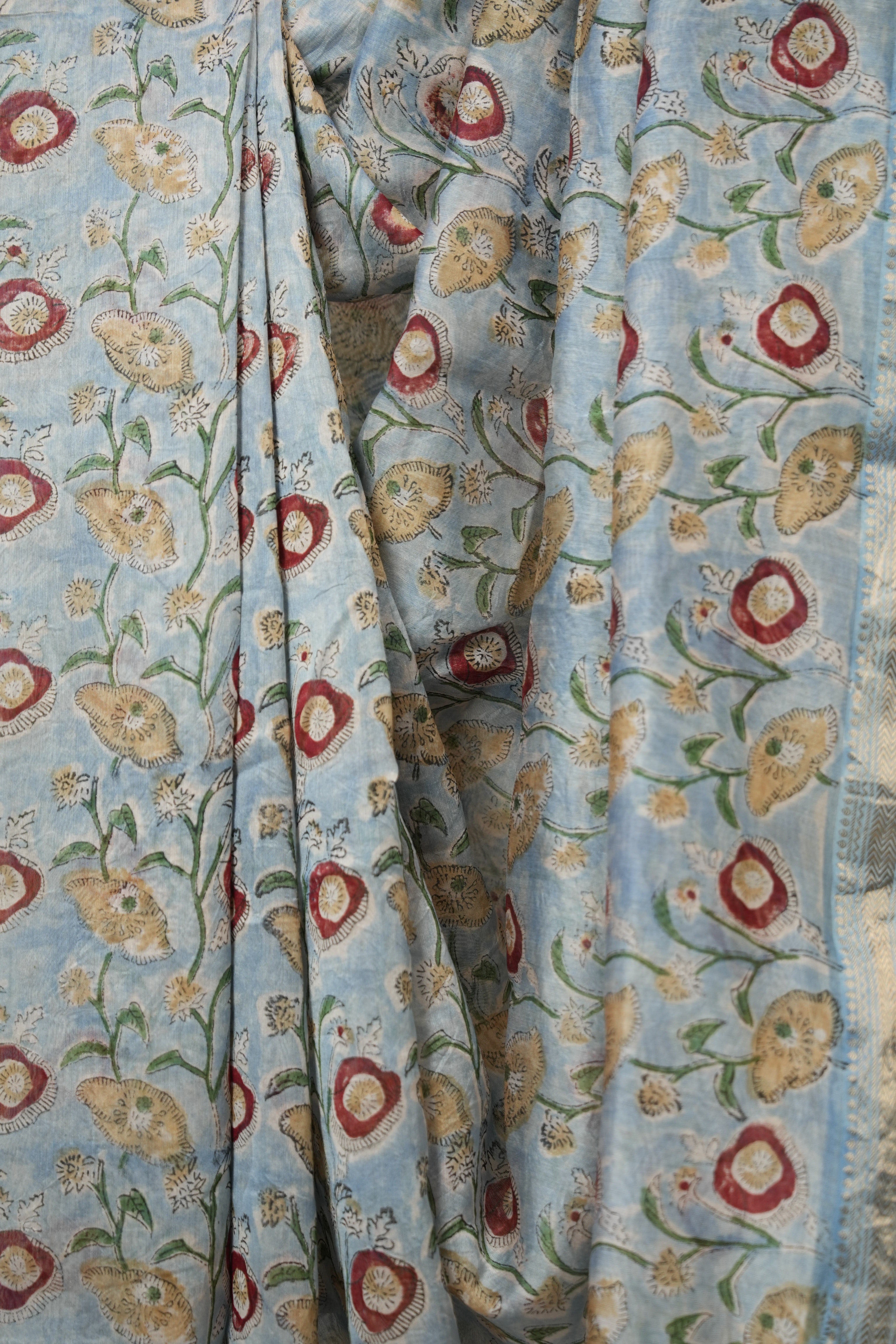 Sky Blue HBP Cotton Silk Saree With Maheshwari Border - SRSBCSS1478