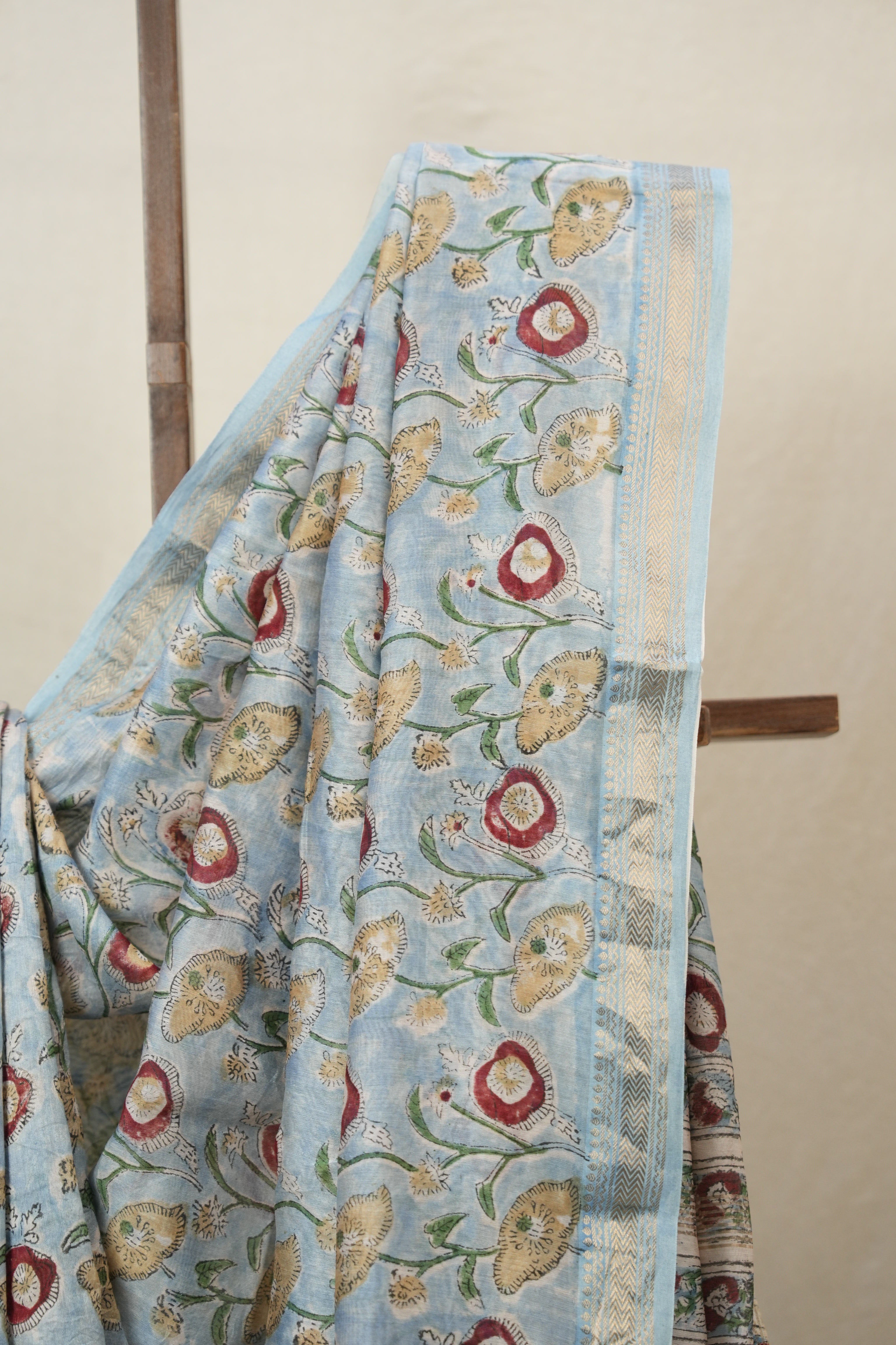 Sky Blue HBP Cotton Silk Saree With Maheshwari Border - SRSBCSS1478