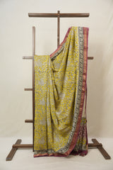 Yellow HBP Cotton Silk Saree With Maheshwari Border - SRYCSS1479