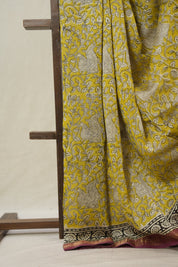 Yellow HBP Cotton Silk Saree With Maheshwari Border - SRYCSS1479